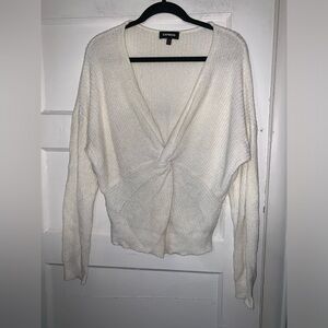 Express‎ cream twist front long sleeve low v neck sweater size large